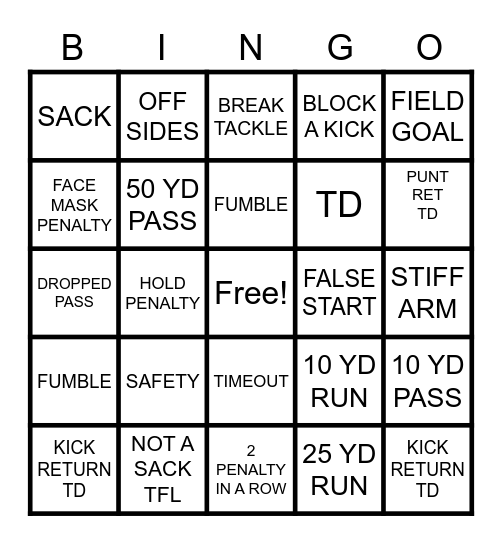 FOOTBALL Bingo Card