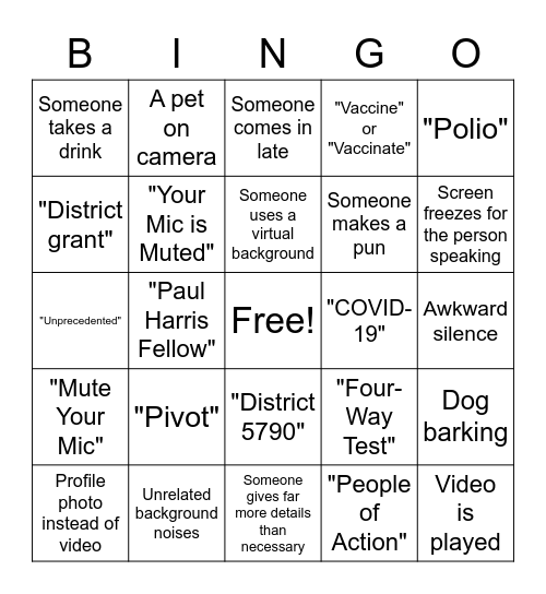 Rotary Zoom Bingo Card