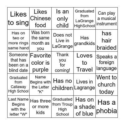 Thank you for coming to Cortney's Shower! Bingo Card