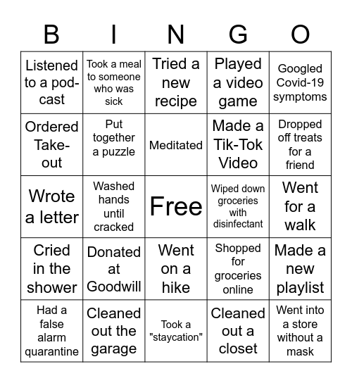 QUARANTINE BINGO Card