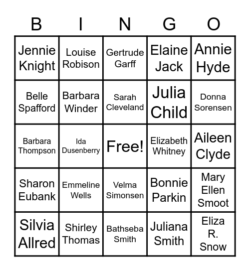 Relief Society Bingo Card