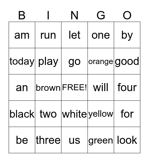 Kindergarten 2nd Quarter Sight Words Bingo Card