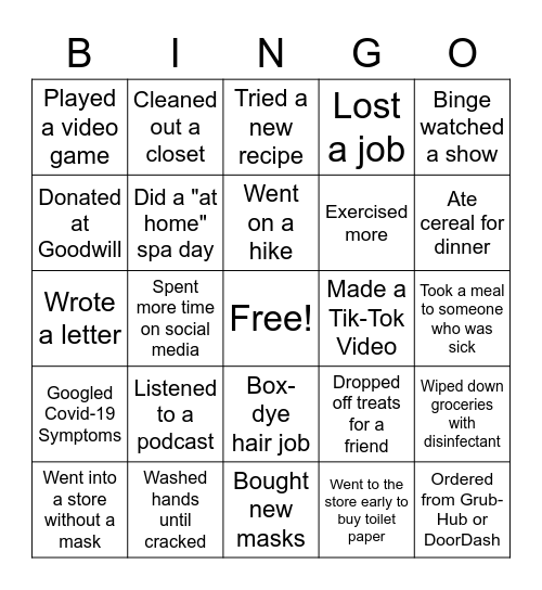 QUARANTINE BINGO Card