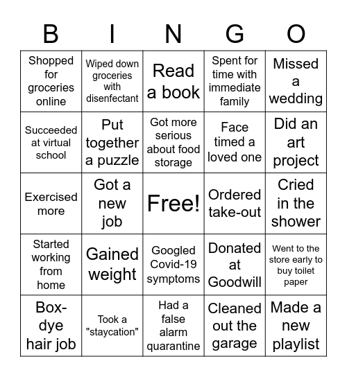 QUARANTINE BINGO Card