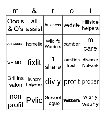 m and ro Bingo Card
