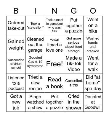 Quarantine Bingo Card