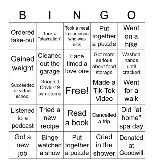 Quarantine Bingo Card