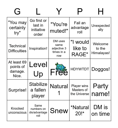 GlyphTrickGames Bingo Card