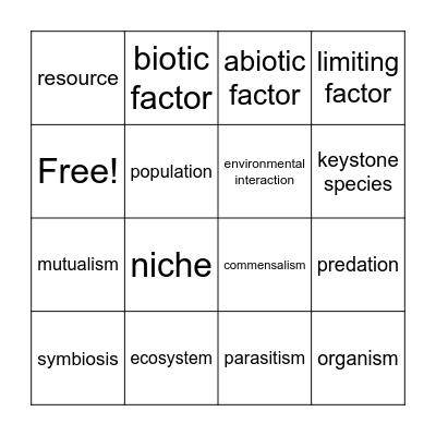 Science 7 Ecology Review Bingo Card