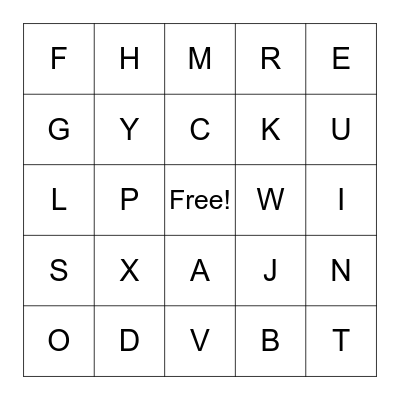 Uppercase Alphabet Bingo Card
