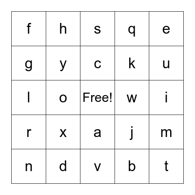 Lowercase Alphabet Bingo Card