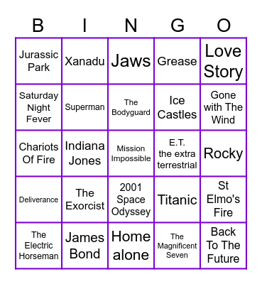 Movie Theme Songs Bingo Card