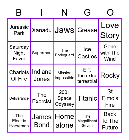 Movie Theme Songs Bingo Card