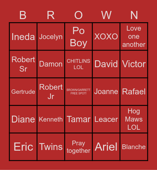BROWN/GARRETT Bingo Card
