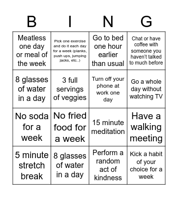 Catch Co. Wellness BINGO! Bingo Card