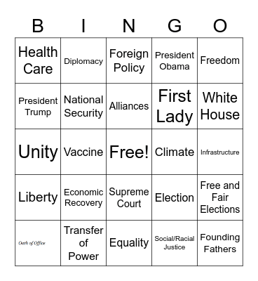 Inauguration Bingo Card