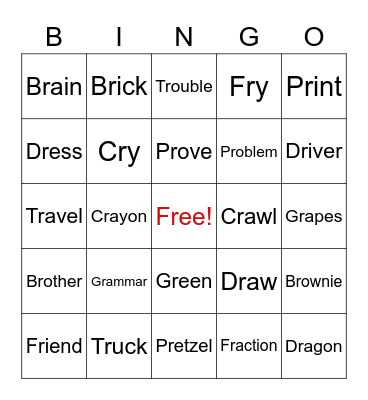 R-blend word bingo Card