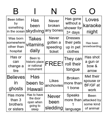Get To Know Me Bingo Card
