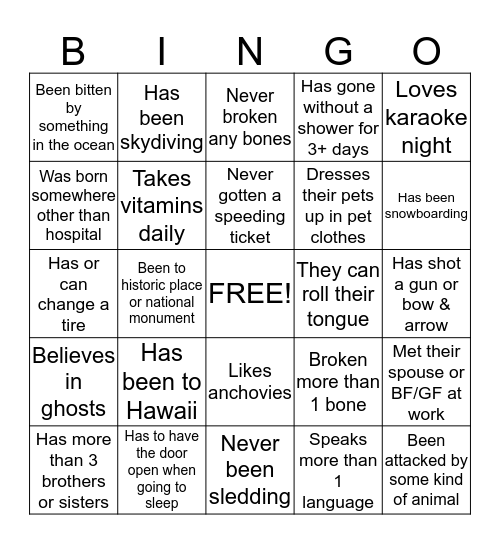 Get To Know Me Bingo Card