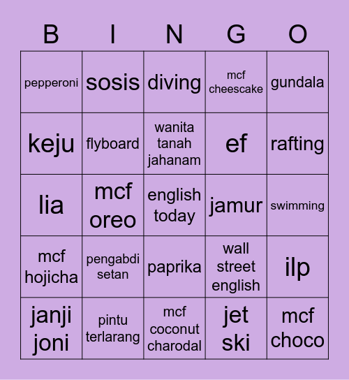 arabrella Bingo Card