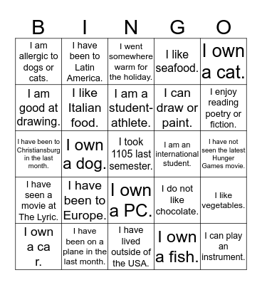 Ice-Breaker Bingo Card