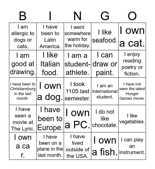 Ice-Breaker Bingo Card