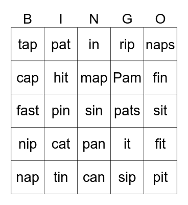 Phonics Bingo 2 Bingo Card