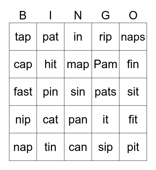 Phonics Bingo 2 Bingo Card
