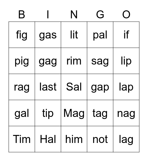 Phonics Bingo 3 Bingo Card