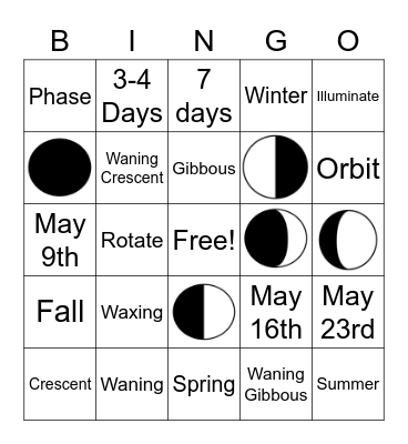 Moon Phases Bingo Card