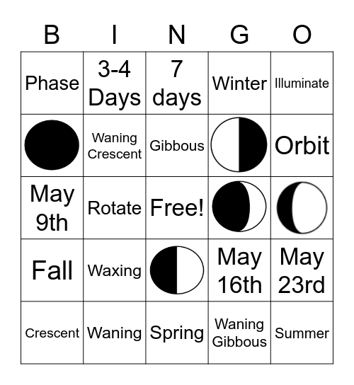 Moon Phases Bingo Card