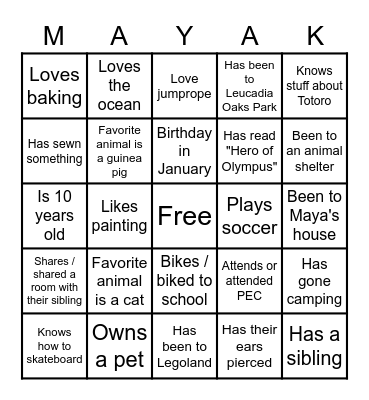 MAYA'S 10TH BIRTHDAY BINGO! Bingo Card