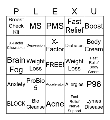 PLEXUS Bingo Card