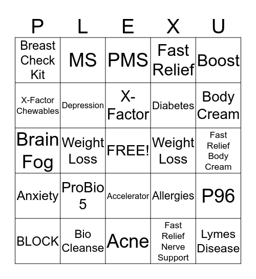 PLEXUS Bingo Card