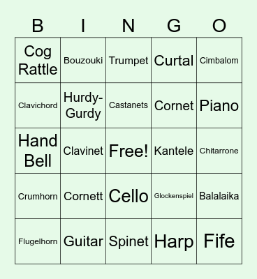 European Instruments Bingo Card