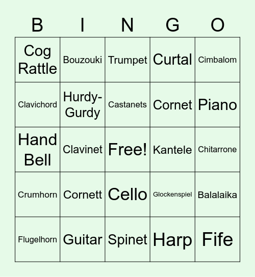 European Instruments Bingo Card