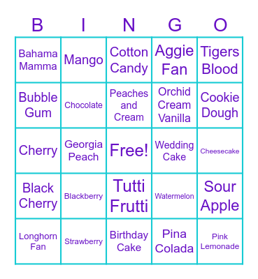 Shaved Ice BINGO Card
