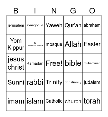 Religions Bingo Card