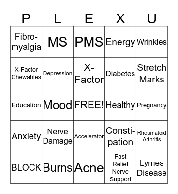 PLEXUS Bingo Card