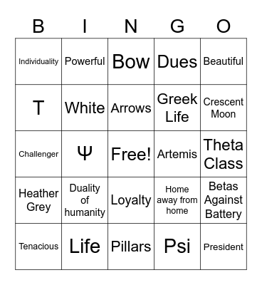 Tau Psi Beta Bingo Card