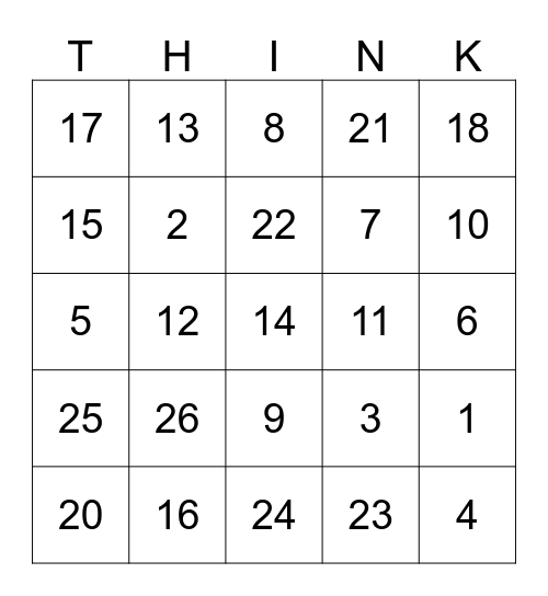 Test Taking Tips Bingo Card