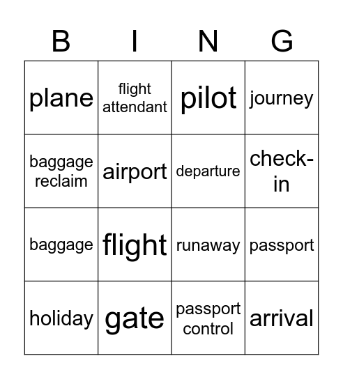 Fly away Bingo Card