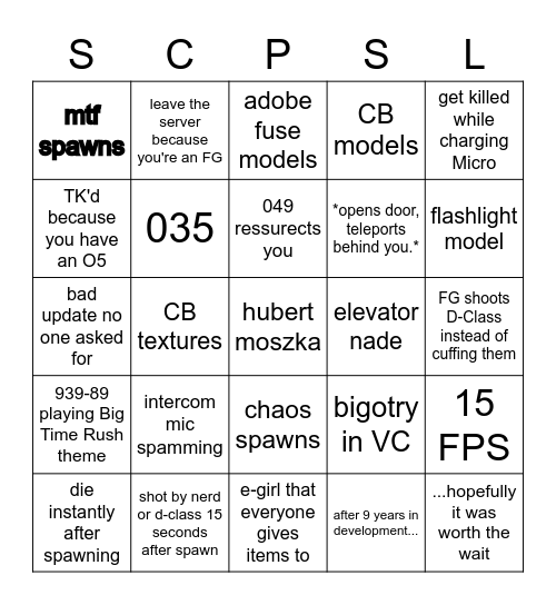 SCP SL Bingo Card