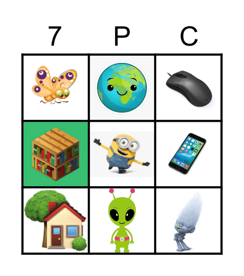 7PC Picture Bingo 1 Bingo Card