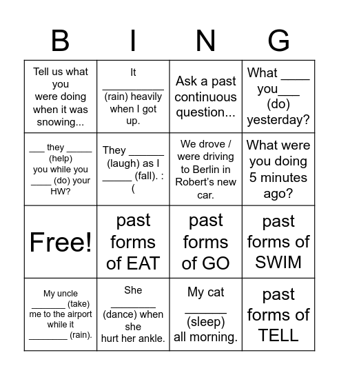 Past Continuous Bingo Card