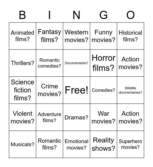 What do you think of__________? Bingo Card