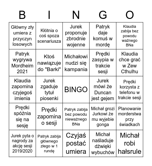 ERPEGOWE BINGO 2021 Bingo Card