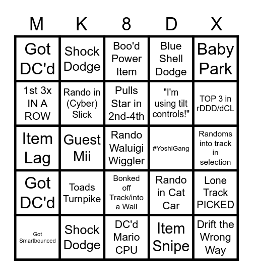 MARIO KART 8 DELUXE BINGO Card