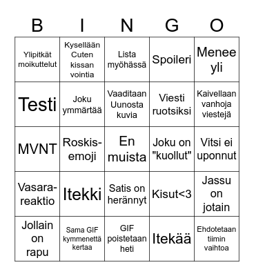 Rapulapinko Bingo Card