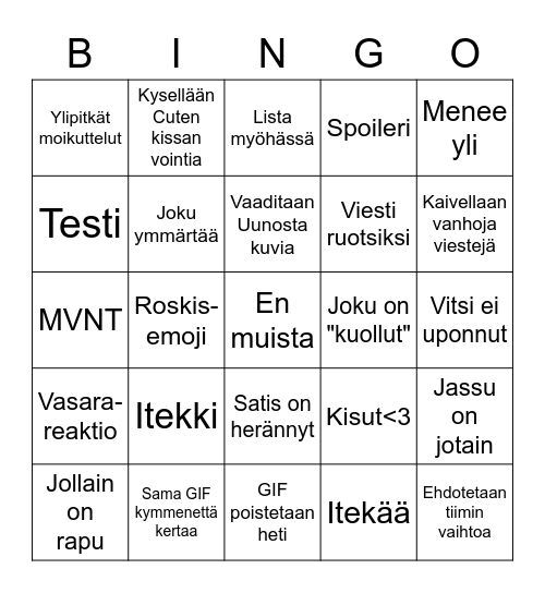 Rapulapinko Bingo Card